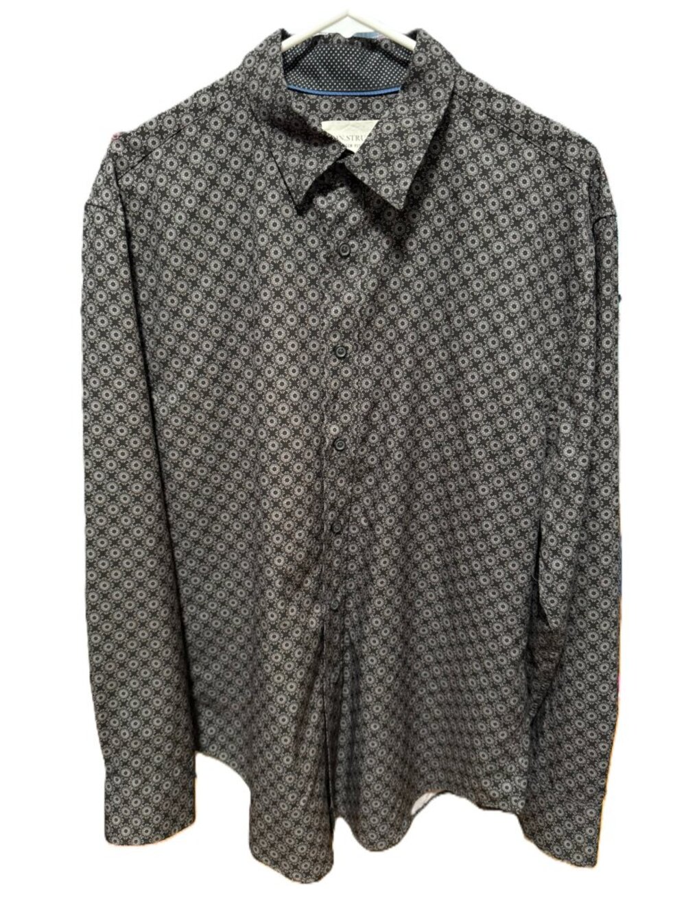Con.Struct Mens Large Slim Fit Black Gray Geometric Stretch Button Down Shirt